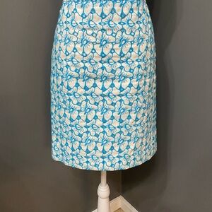 TALBOTS Petites 100% Linen Blue White Floral Embroidered Eyelet Pencil Skirt 2P